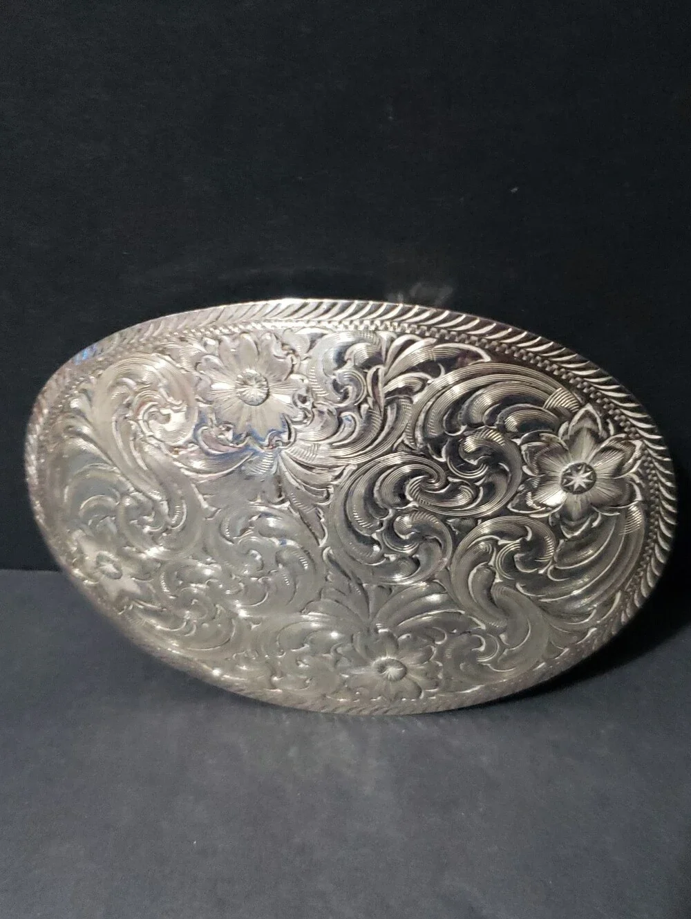 Vintage MONTANA SILVERSMITHS  Sterling Silver Plate Flower Swirl Oval Buckle